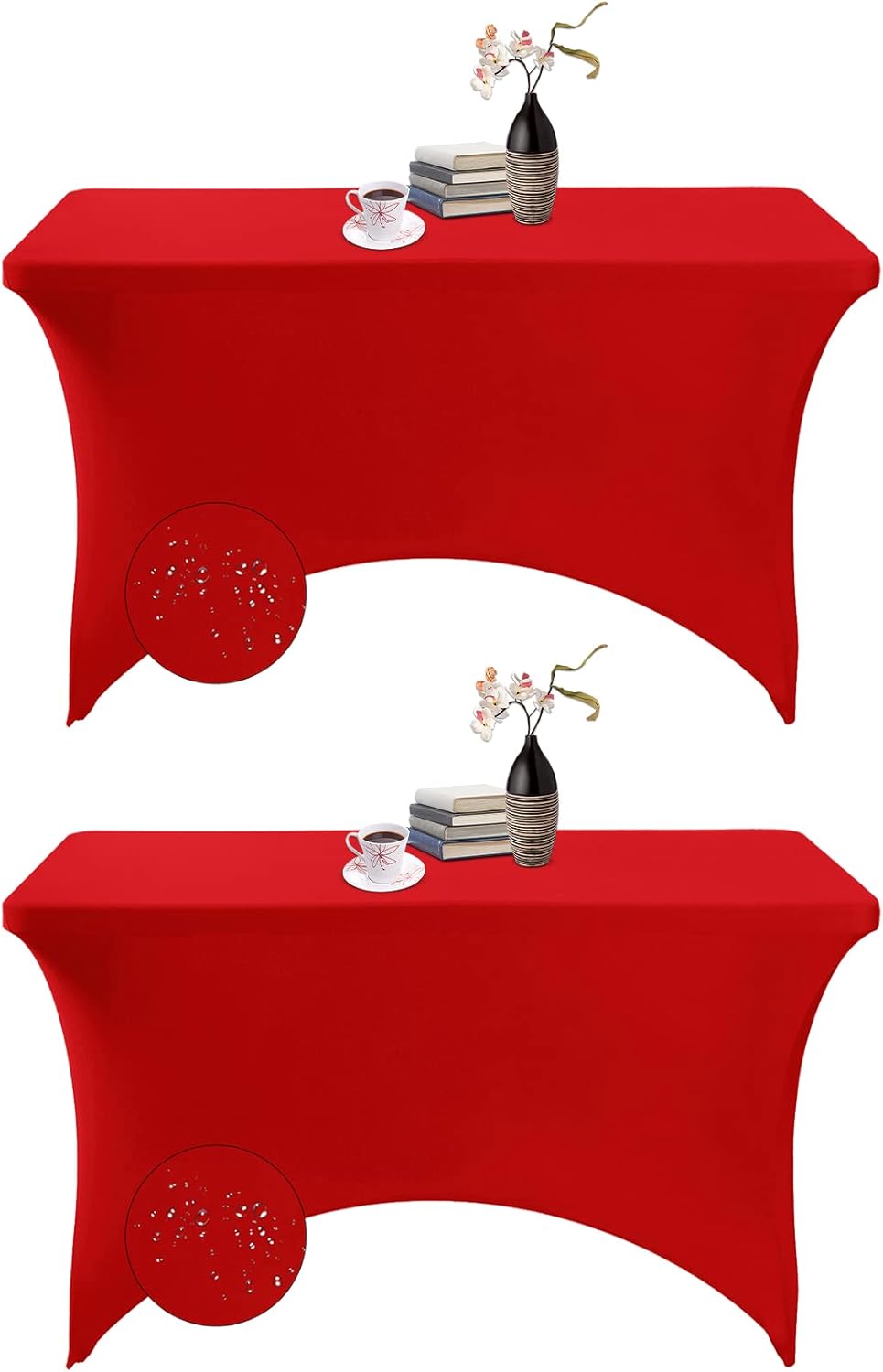 2Pack Spandex Waterproof Table Covers 4ft，Spandex 4ft Waterproof Table Cover for Party,Wedding, Banquet, and Events(Red)