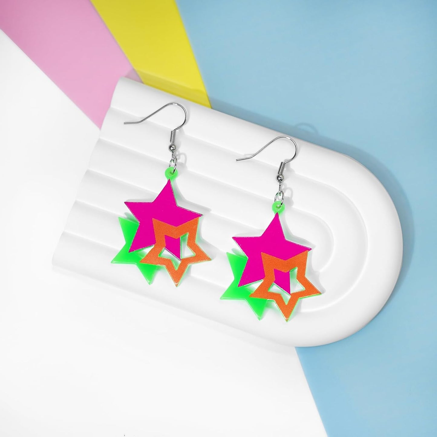80s 90s Neon Earrings for Women Retro Cassette Tape Hoop Earring Candy Color Lightweight Acrylic Stud Dangle Earrings for 80S Costume Outfits Dancing Glow Party Accessories