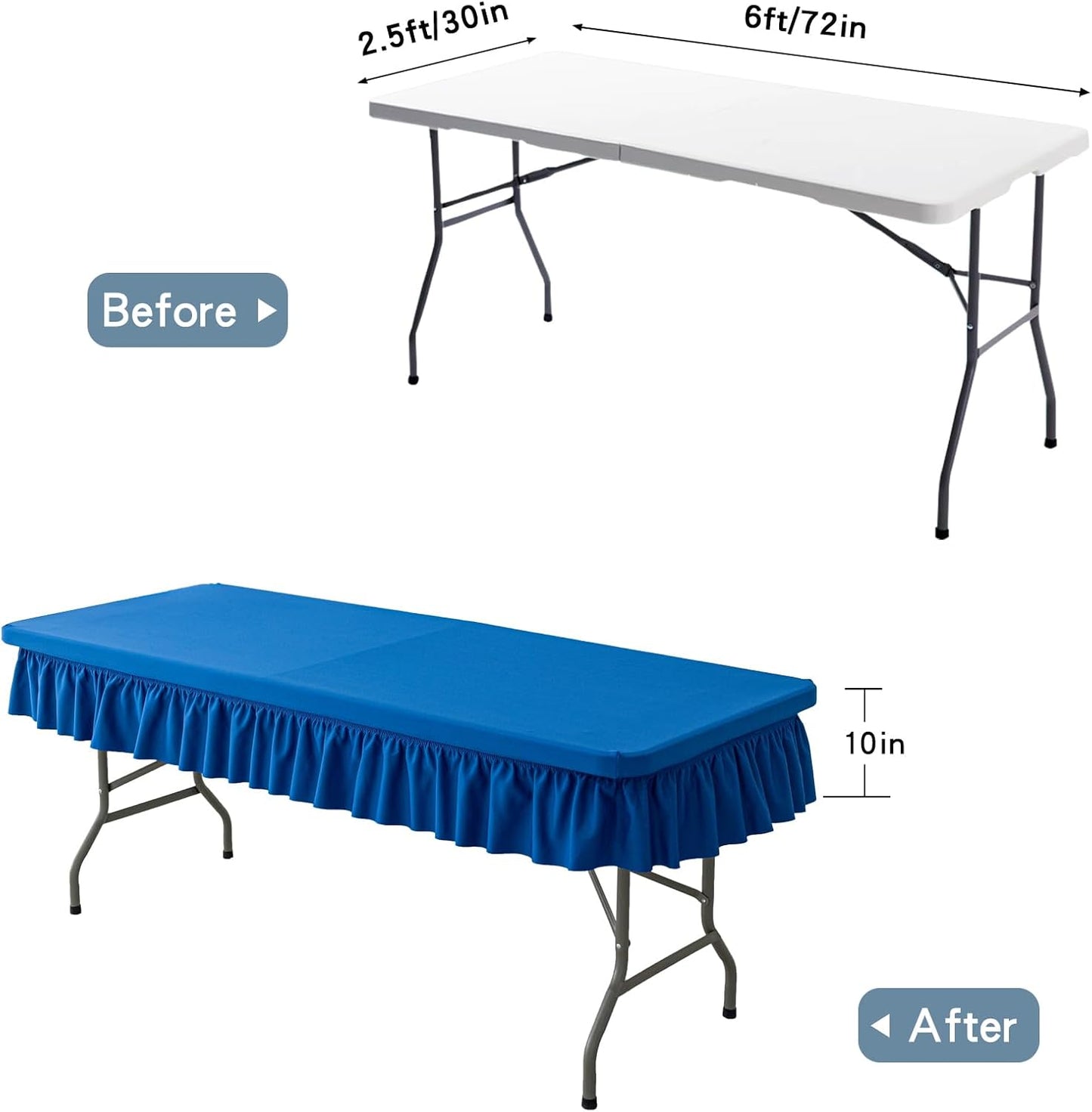 6ft Dark Blue Stretch Tablecloth for Rectangular Tables - Flared Wrap Design, Waterproof, Wrinkle-Resistant, Washable - Ideal for Weddings, Parties, Banquets & Table Protection