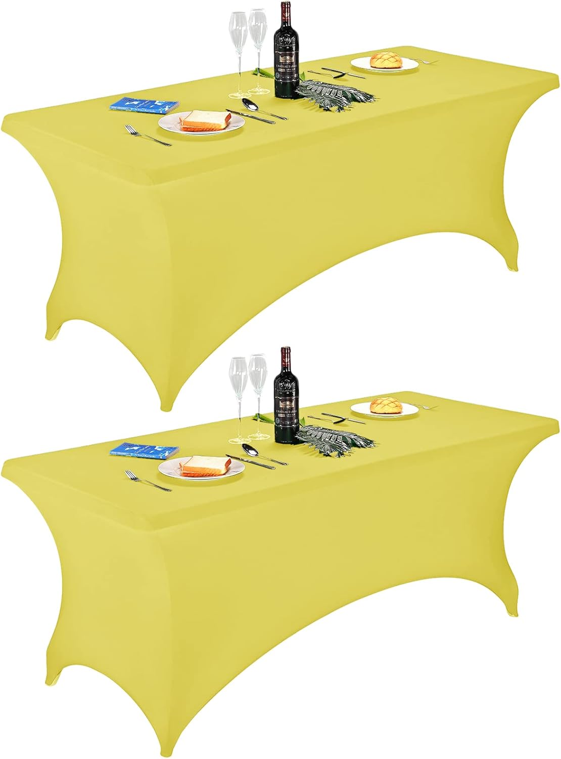 FORLIFE 2Pack Spandex Table Covers，Fitted Tablecloth for Rectangular Tables, Stretch Patio Table Covers, Universal Spandex Table Cover for Wedding, Banquet, Party (6ft, Yellow)