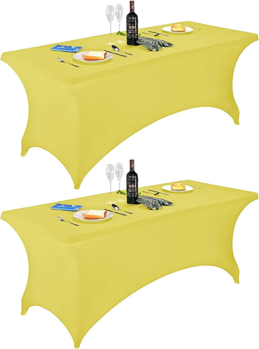 FORLIFE 2Pack Spandex Table Covers，Fitted Tablecloth for Rectangular Tables, Stretch Patio Table Covers, Universal Spandex Table Cover for Wedding, Banquet, Party (6ft, Yellow)