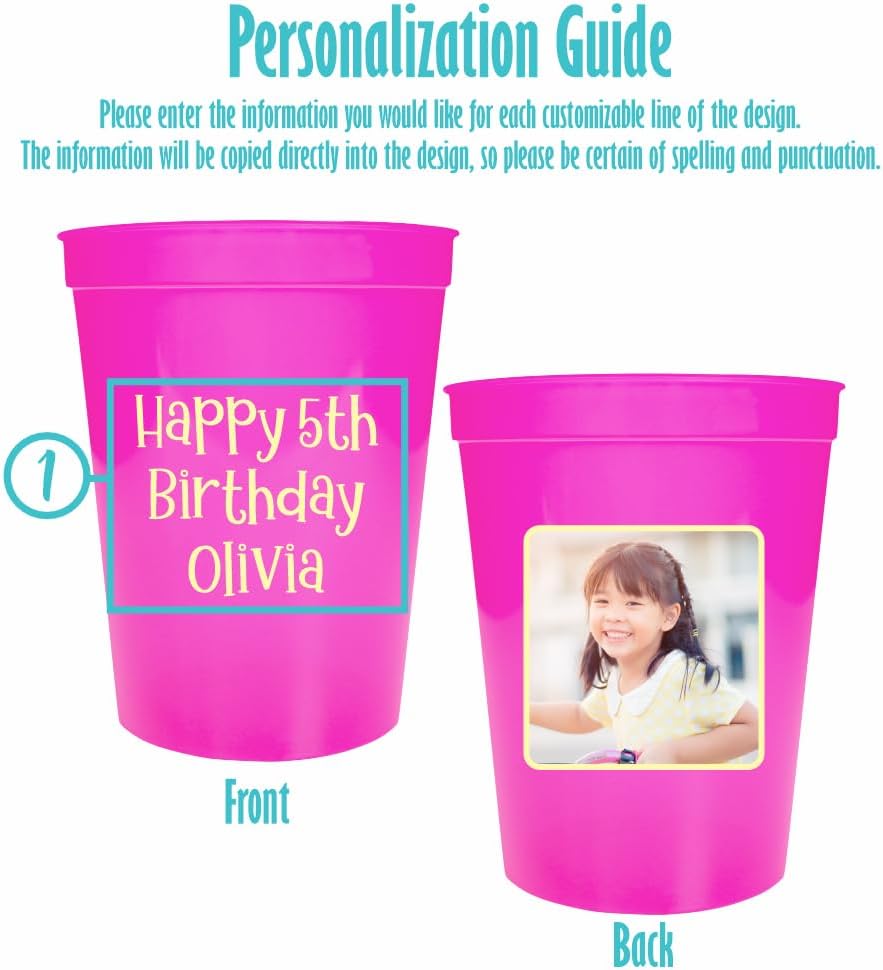 Custom Stadium Cups with Photo – Personalized 16oz Cups with Text – Printed Directly on Cup – Choose Cup Color, Text Color, Quantity and More – Party Favor for Birthdays & Events (Classic)