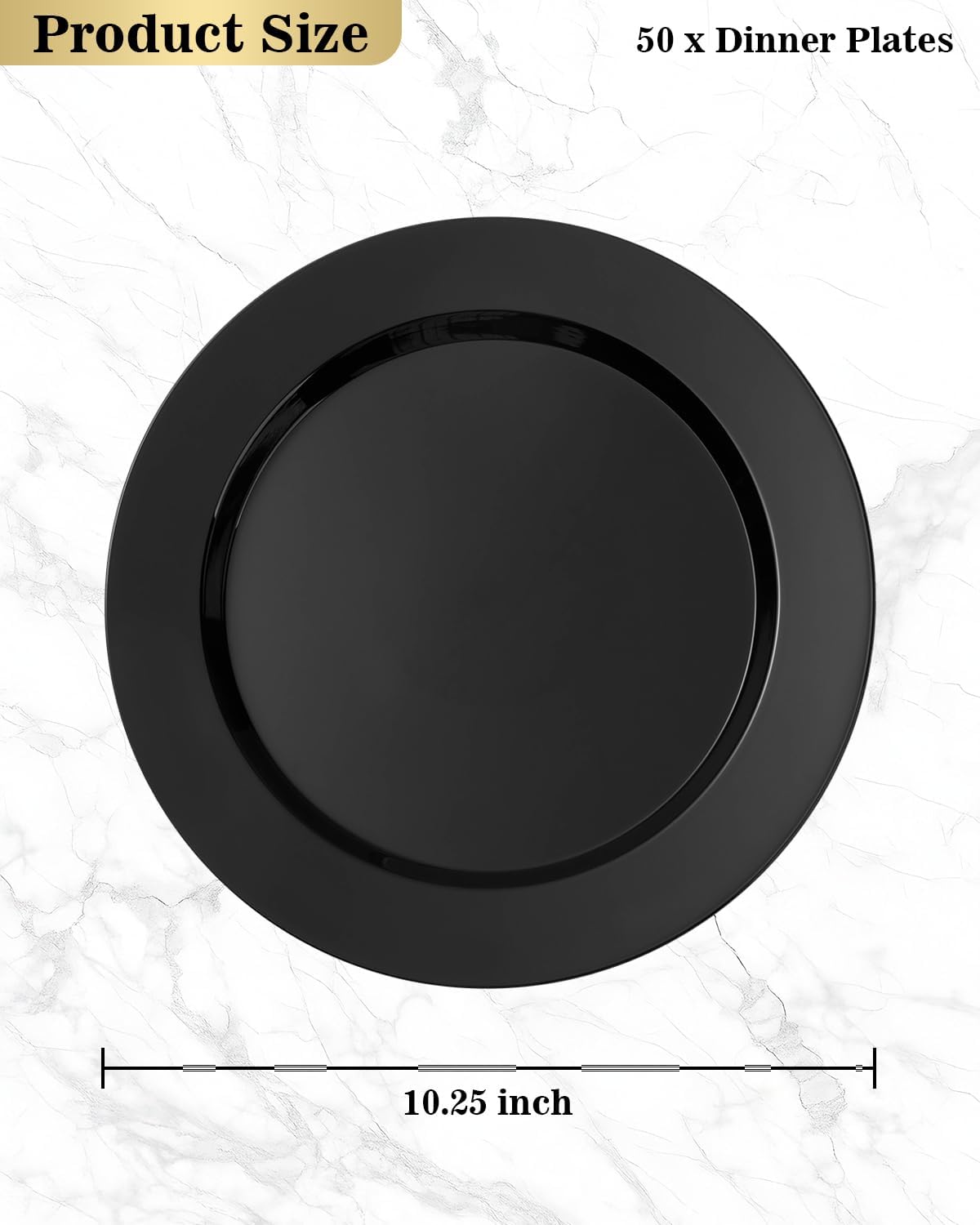 BESTVIP 50PCS Black Plastic Plates, 10.25 Inch Disposable Dinner Plate Party, Heavy Duty Disposable Plastic Plates - Ideal for Christmas Parties, Wedding and Birthday, Everyday Meals Use