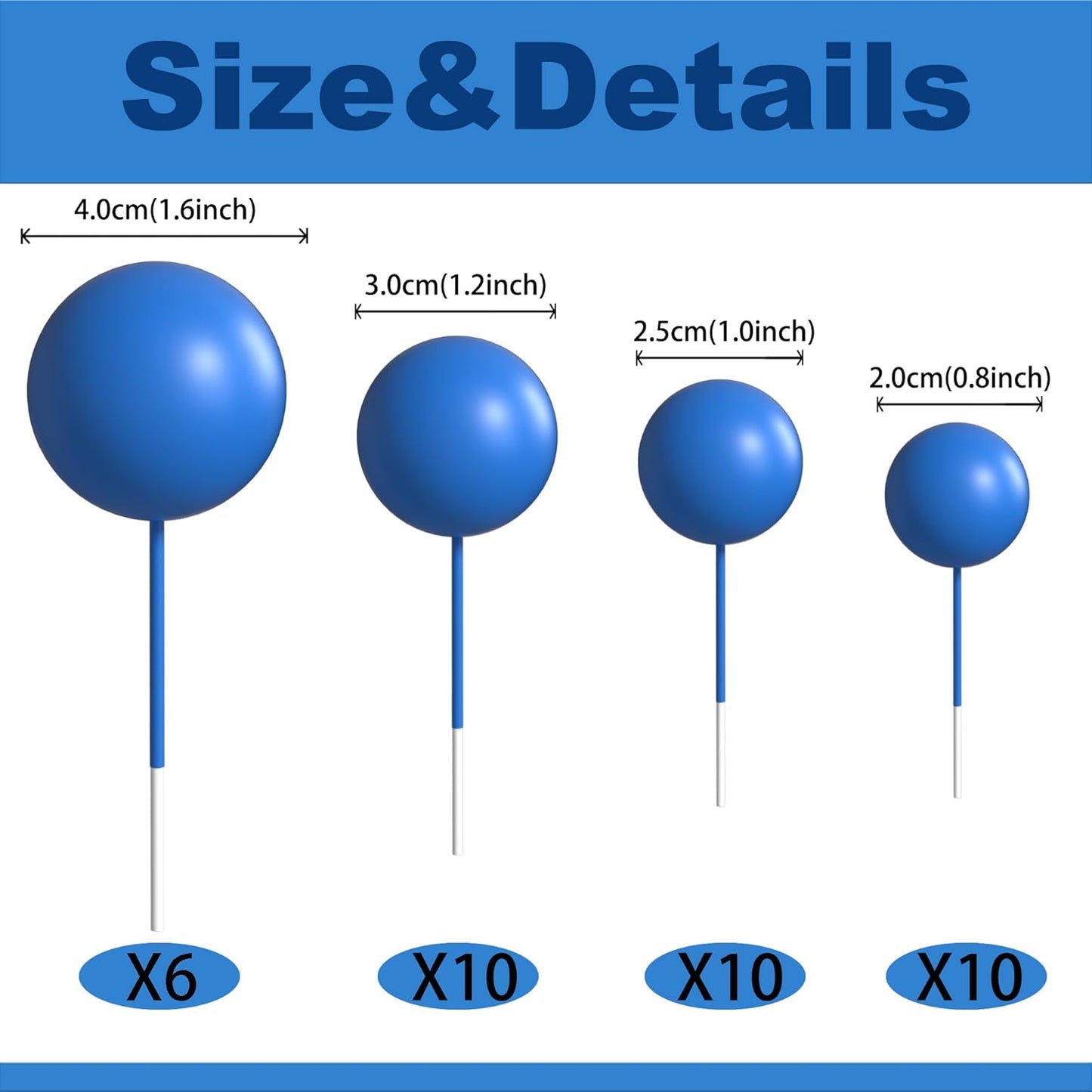 36 Pack Blue Balls Cake Topper Decorations Foam Balloons Cake Decorations Sticks Mini Balloons Cake Toppers Balls Cake Picks for Baby Shower Wedding Anniversary Birthday Party Decorations