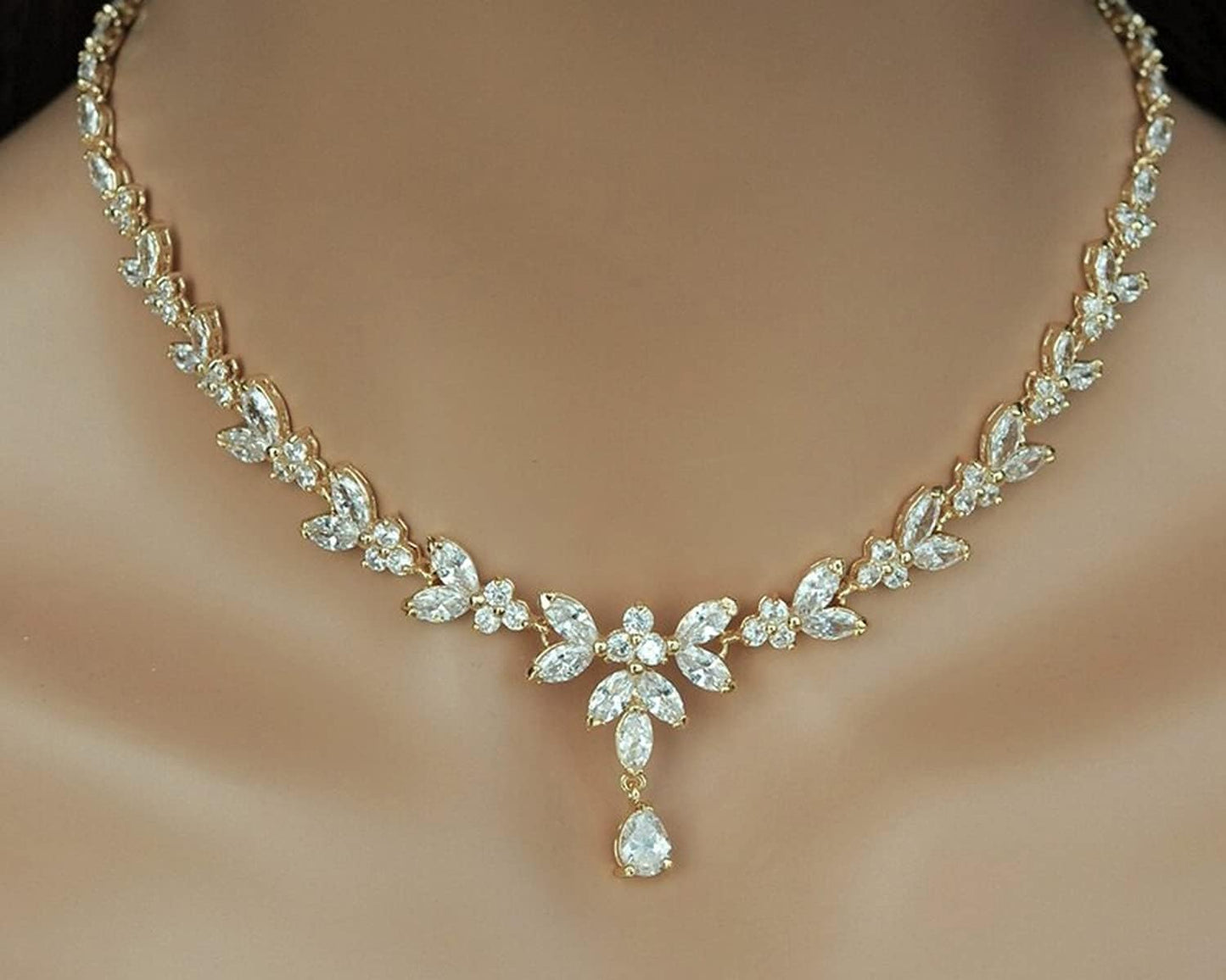 Jewelry Set for Women, Cubic Zirconia Necklace Dangle Earrings & Bracelet Jewelry Set for Bride Bridesmaid Wedding Engagement Prom Party