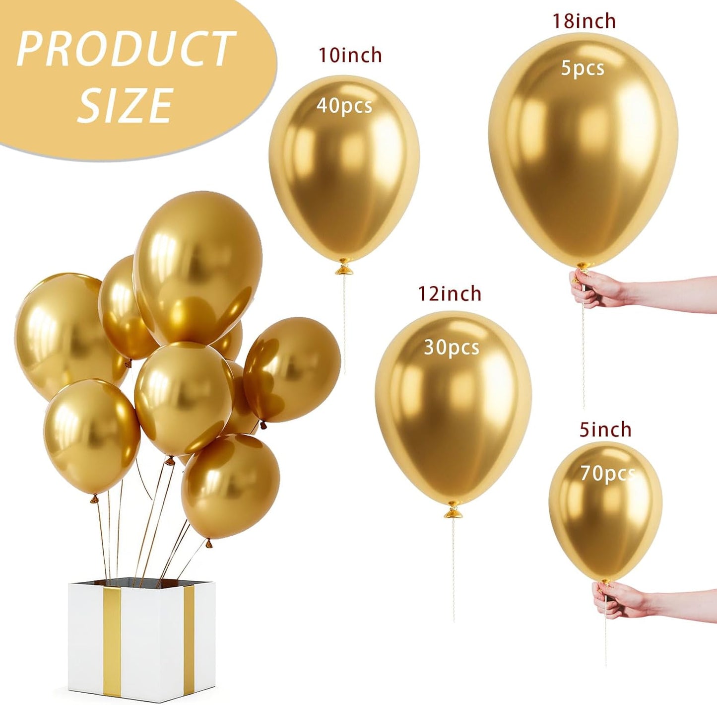 Gold Balloon,145pcs Latex Metallic Gold Balloons Arch Kit Different Sizes 18 12 10 5 Inch,Gold Balloon Garland Arch for Birthday Party Engagement Wedding Graduation Anniversary Fiesta Decoration