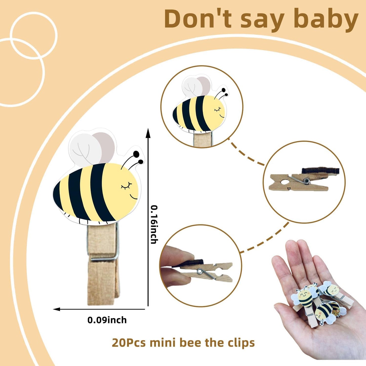 Winnie Don't Say Baby Game Set, 21Pcs Winnie Baby Shower Game Set, Don't Say Baby Game Sign and 20 Mini Bee Clothespins, Baby Shower Birthday Party Decorations Supplies