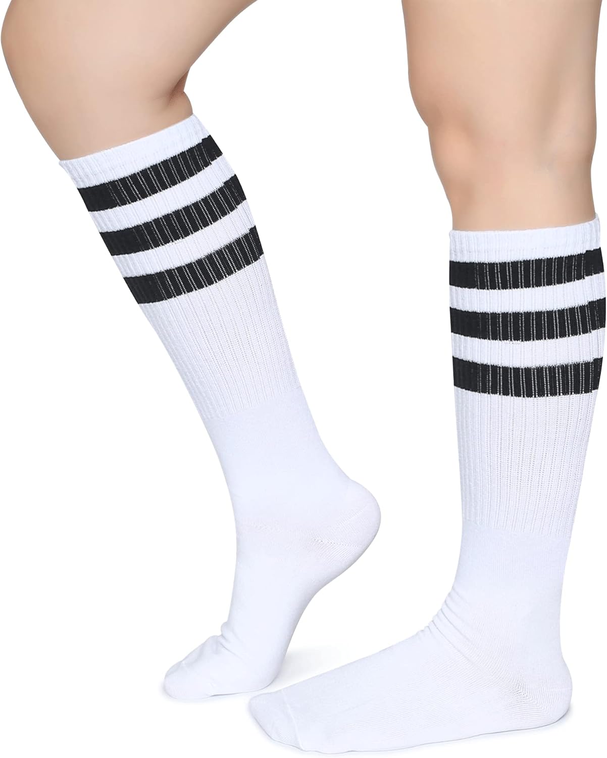 Henwarry Classic Triple Stripes Over the Calf Cotton Retro Tube Socks for Men and Women