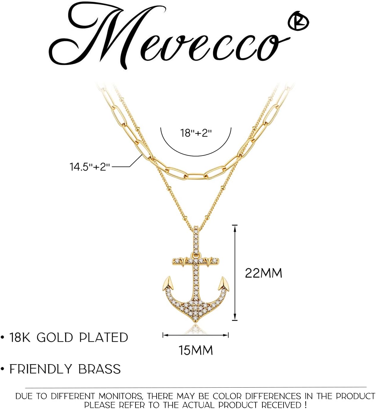 MEVECCO Layered Heart Necklace Pendant Handmade 18k Gold Plated Dainty Gold Choker Arrow Bar Layering Long Necklace for Women