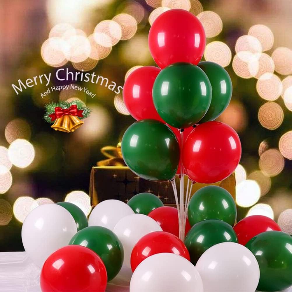 300 Pack Red Green and White Balloons - 5 Inch Mini Red Dark Green White Latex Small Balloons - 100 of Each Colors for Party Balloons Arch Wreath Assorted Colors Decorations