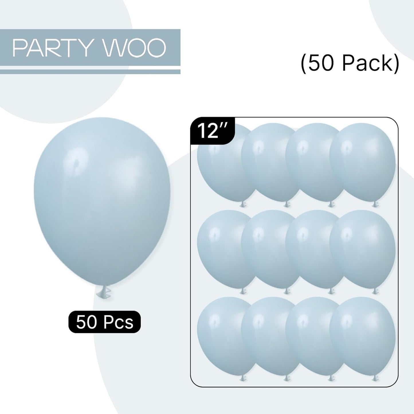PartyWoo Dusty Blue Balloons 50 pcs 12 Inch Light Blue Aqua Latex Helium Balloons for Graduation Wedding Baby Shower Gender Reveal Anniversary Graduation Birthday Party Decorations Blue-F28