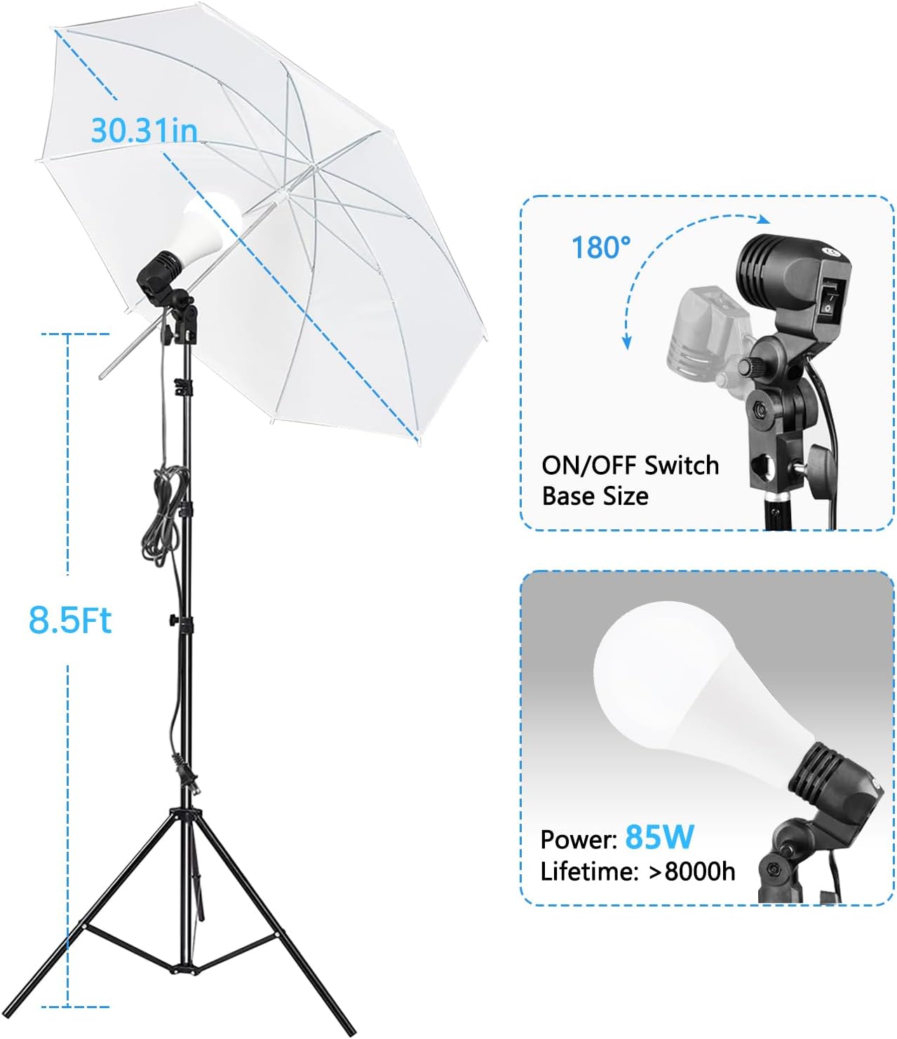 SLOW DOLPHIN 10 x 8.5 ft Photography Photo Video Studio Background Stand Support Kit with Muslin Backdrop (White Black), 5500K 85W LED Blub, Umbrella Lighting Kit for Studio, Portrait, Video Shooting