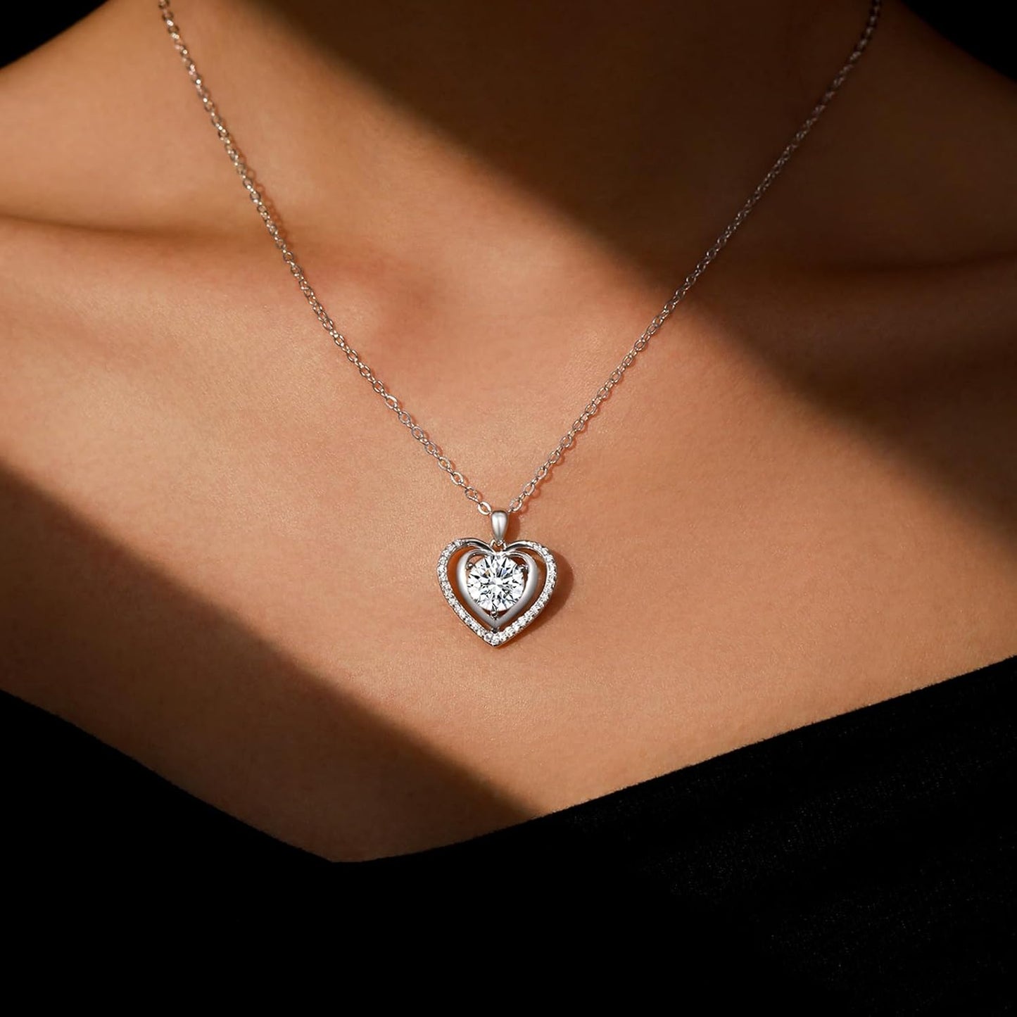 Heart Pendant Gold Necklace for Women Moissanite Lab-Created Gem I Love You Wedding Anniversary Birthday Christmas Valentine Engagements Mothers Day Jewelry for Wife Her Girlfriend Mom Daughter