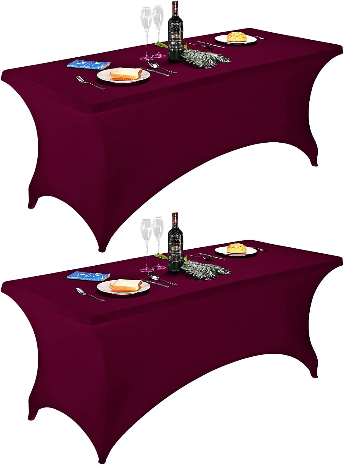 FORLIFE 2Pack Spandex Table Covers，Fitted Tablecloth for Rectangular Tables, Stretch Patio Table Covers, Universal Spandex Table Cover for Wedding, Banquet, Party (6ft, Burgundy)
