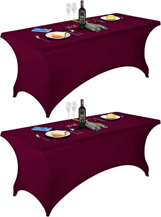 FORLIFE 2Pack Spandex Table Covers，Fitted Tablecloth for Rectangular Tables, Stretch Patio Table Covers, Universal Spandex Table Cover for Wedding, Banquet, Party (6ft, Burgundy)