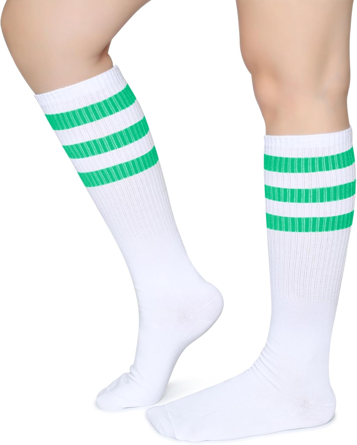 Henwarry Classic Triple Stripes Over the Calf Cotton Retro Tube Socks for Men and Women