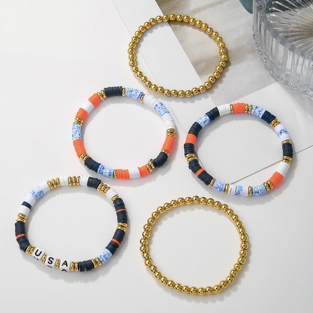Friendship Bracelets for Women - Heishi Surfer Colorful Smile Evil Eye Clay Beaded Stretch Bracelets Elastic Layering - Stackable Boho Disc Y2K Aesthetic Summer Jewelry Set.