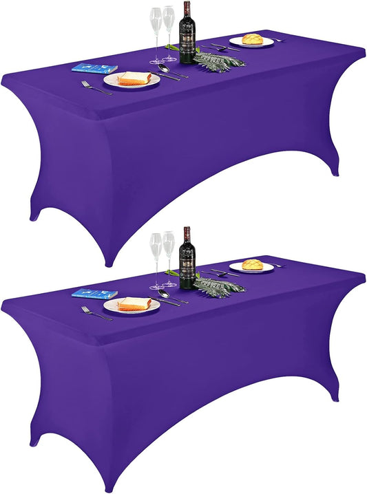 FORLIFE 2Pack Spandex Table Covers，Fitted Tablecloth for Rectangular Tables, Stretch Patio Table Covers, Universal Spandex Table Cover for Wedding, Banquet, Party (6ft, Purple)