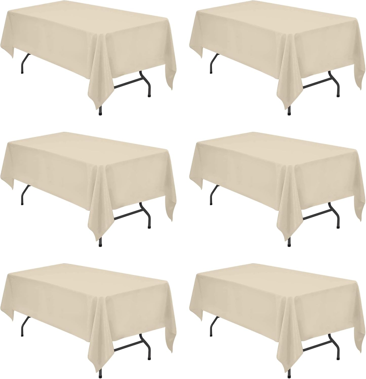 BRILLMAX 6 Pack Beige Tablecloths for 6 Foot Rectangle Tables 60 x 102 Inch - 6ft Rectangular Bulk Linen Polyester Fabric Washable Cloth Cover for Wedding Reception Banquet Birthday Party
