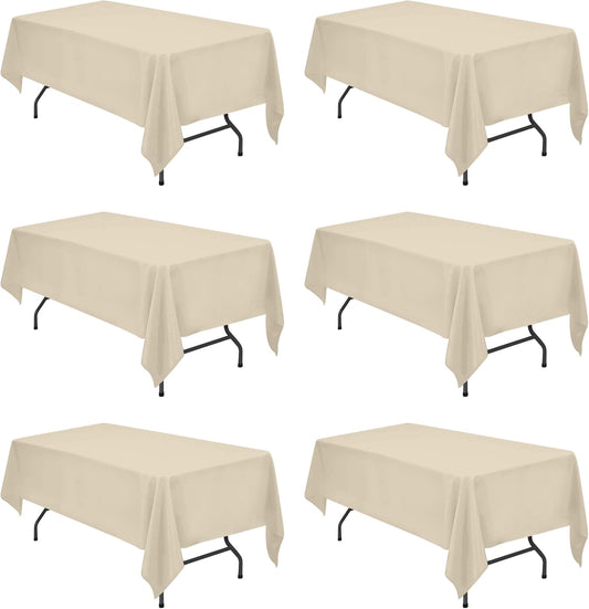 BRILLMAX 6 Pack Beige Tablecloths for 6 Foot Rectangle Tables 60 x 102 Inch - 6ft Rectangular Bulk Linen Polyester Fabric Washable Cloth Cover for Wedding Reception Banquet Birthday Party