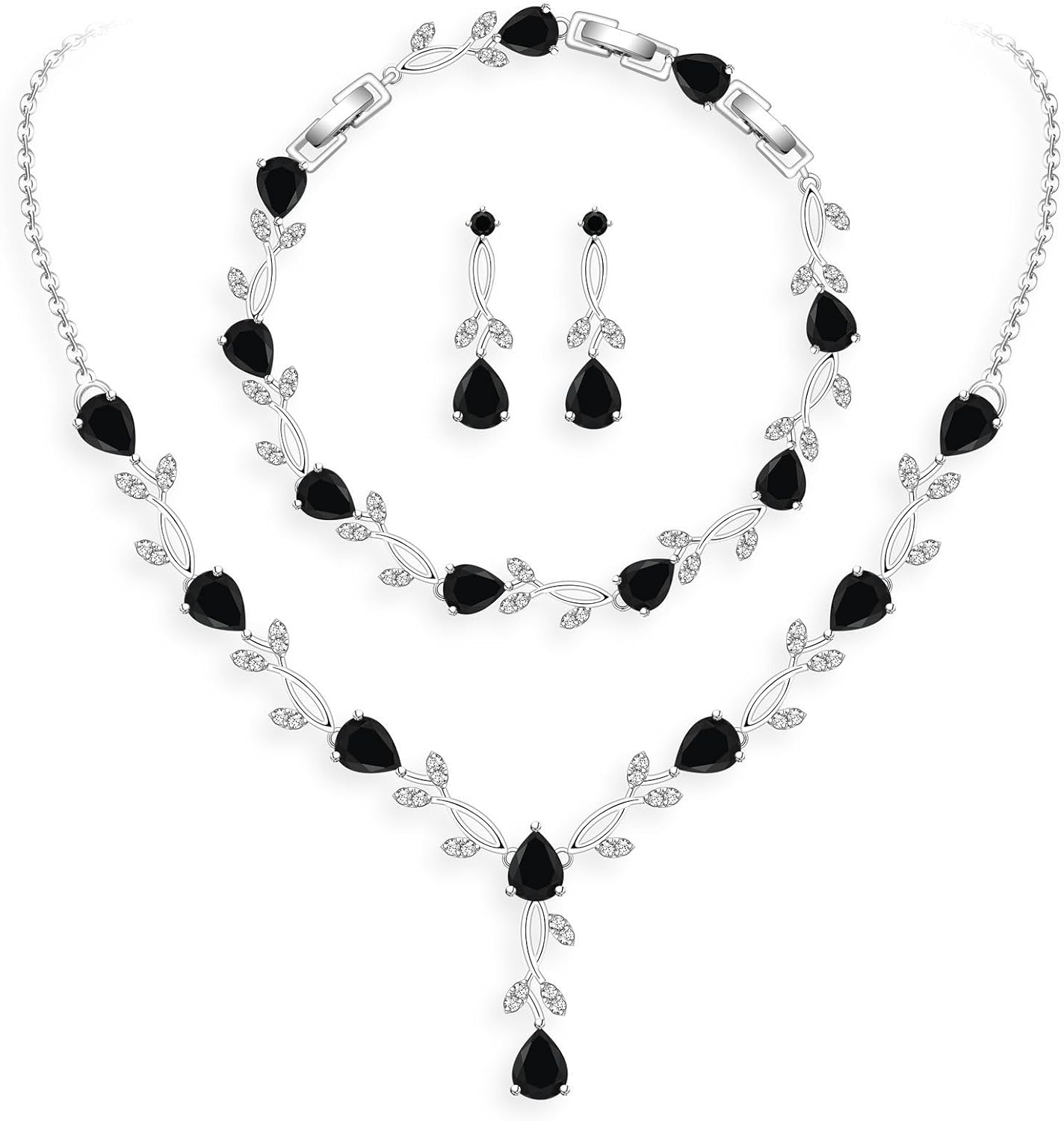 GZWHD Wedding Jewelry Sets for Bride Bridesmaid Women Cubic Zirconia Necklace Earrings Bracelet Set Gift for Mother Friend Wife Daughter Sister Party Prom Jewelry