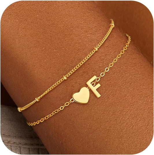 Christmas Gifts for Grandkids Teens Girls, 14K Gold Plated Heart Initial Bracelets for Women Girl Dainty Gold Bracelets Birthday Gifts Stocking Stuffers for Teen Girls Women Jewelry