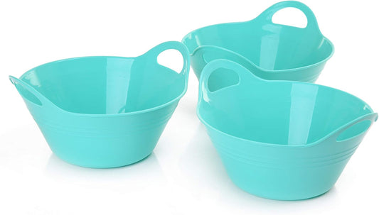 Mintra Home Plastic Bowls with Handles (970ml Small 3pk, Teal) - 6.75inW x 3inH - for snacks, candy, popcorn, gift basket, lightweight serving bowl for party, 3 Pack