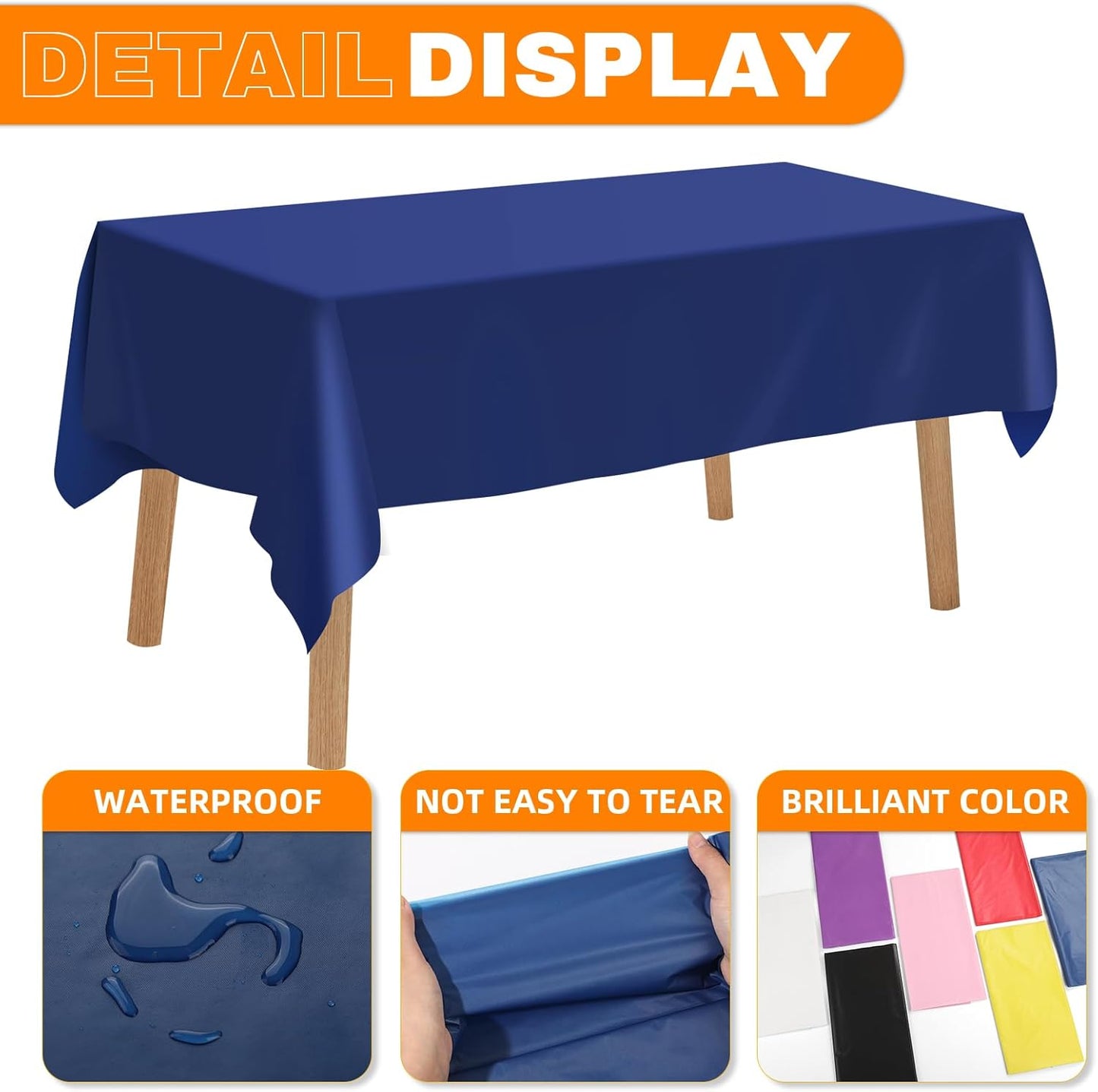 12 Pack Blue Plastic Table Cloths Disposable, 54 x 108 Inches Plastic Table Cover for Rectangle Tables, Disposable Tablecloth for Dinning, Parties, BBQ, Wedding, Outdoor