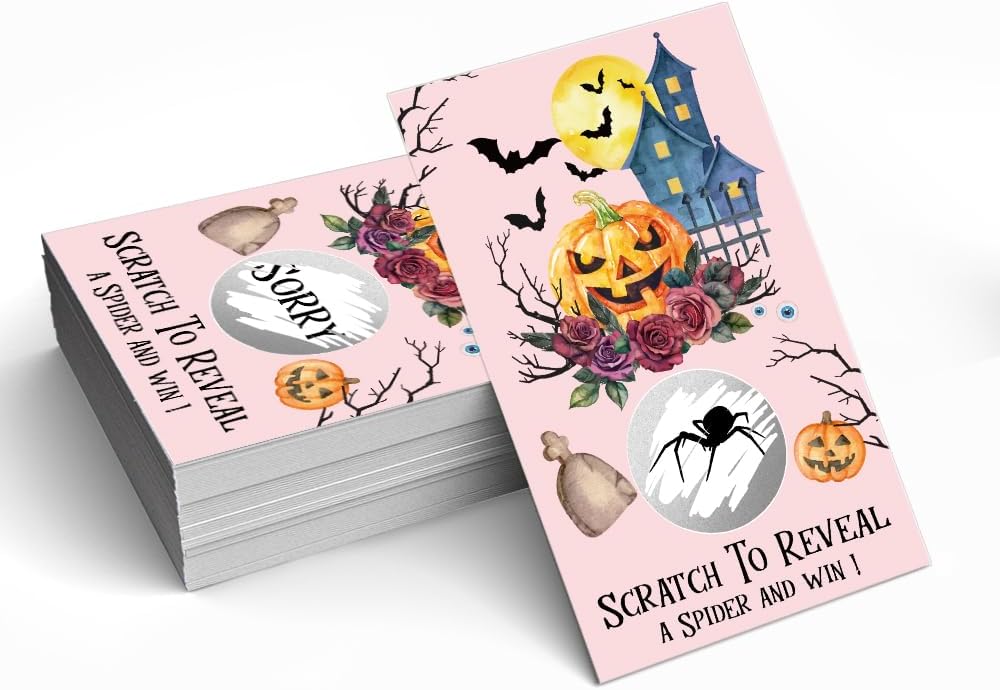 50 Pack Find The Spider Halloween Theme Patch Scratch Off Game, Bat Horror Scratch Cards for Fall Party Games, Pumpkin Raffle Tickets for Birthday Thank You Party Games, Halloween Baby Shower
