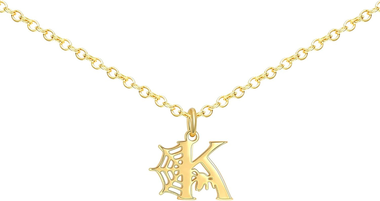 Halloween Necklace Halloween Gifts for Women Initial Necklace with Spider Web for Teen Girl Adjustable Dainty Gold Letter Necklaces for Her Girlfriend Daughter Halloweens Birthday Gift Basket Jewelry Decorations