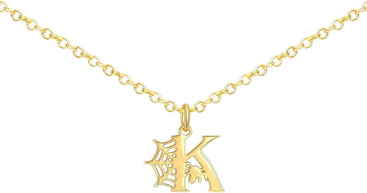 Halloween Necklace Halloween Gifts for Women Initial Necklace with Spider Web for Teen Girl Adjustable Dainty Gold Letter Necklaces for Her Girlfriend Daughter Halloweens Birthday Gift Basket Jewelry Decorations