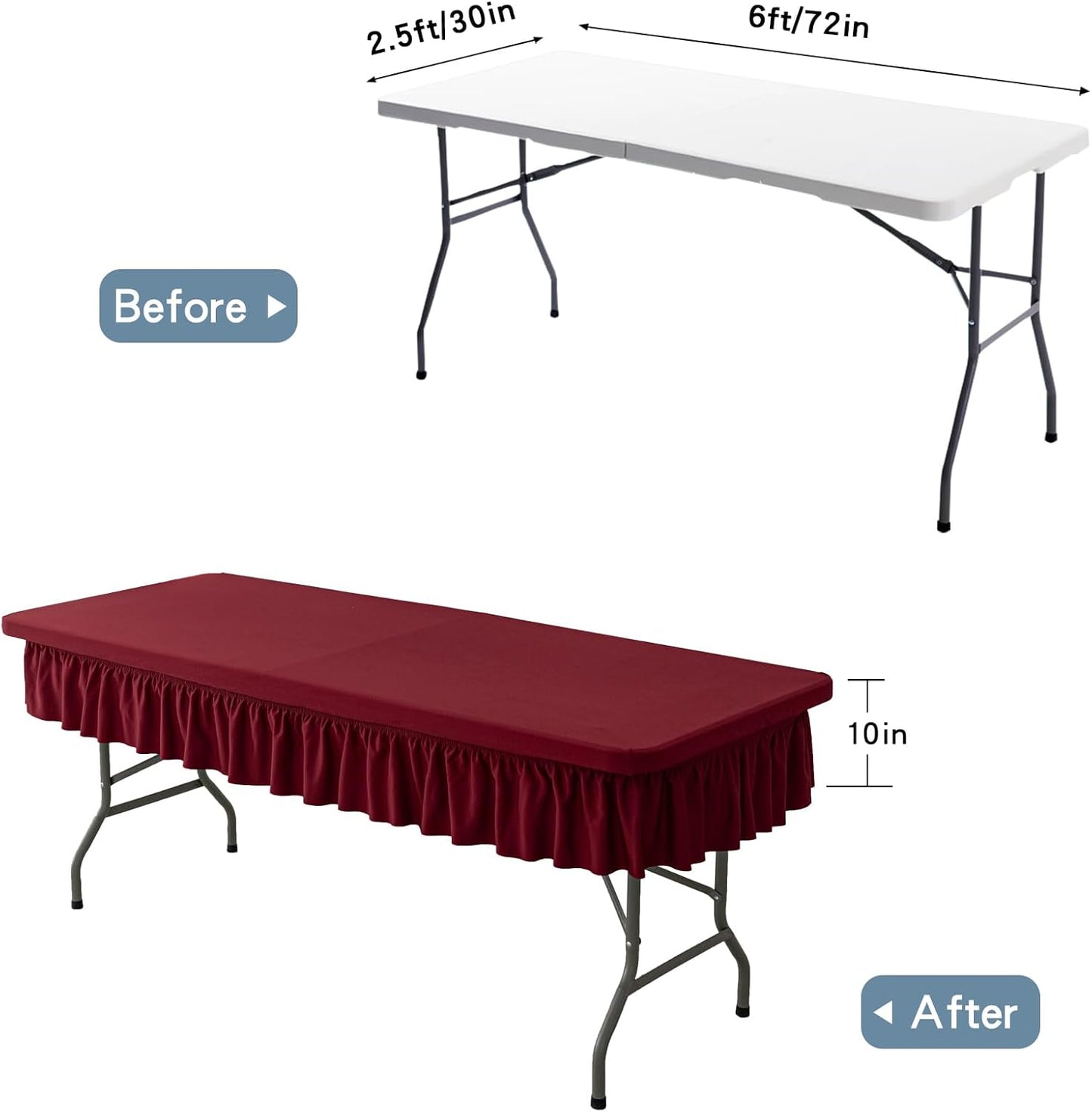 6ft Wine Red Stretch Tablecloth for Rectangular Tables - Flared Wrap Design, Waterproof, Wrinkle-Resistant, Washable - Ideal for Weddings, Parties, Banquets & Table Protection