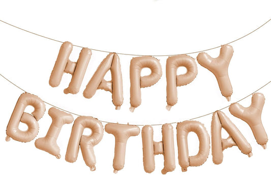 KALOR Beige Happy Birthday Balloons Banner, 16 Inch Mylar Foil Letters Balloon Sign for Women, Men, Boys & Girls Kids Birthday Decorations Photo Backdrop