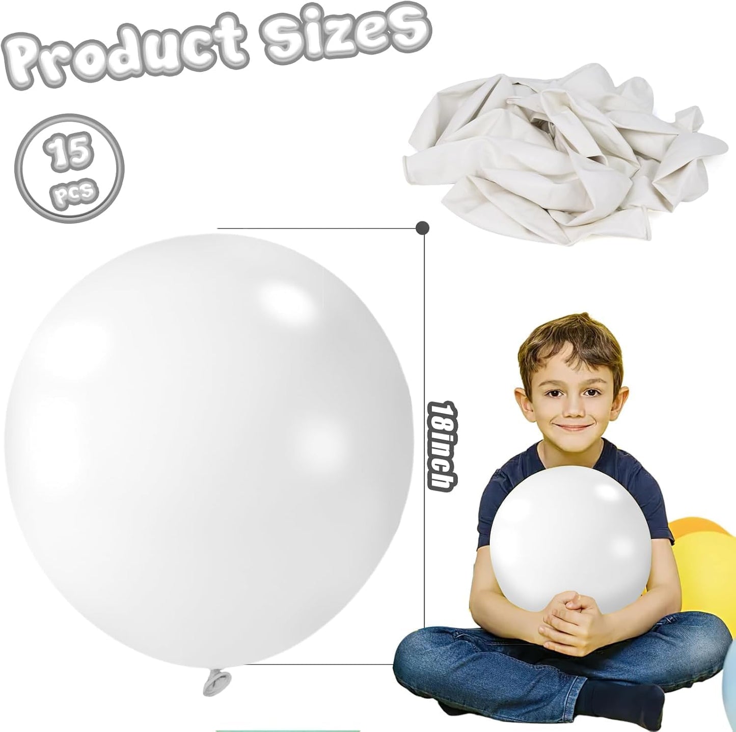 LovesTown 15PCS Party Balloons, 18inch White Latex Balloons Balloon Garland Arch for Birthday Wedding Engagement Graduation Anniversary Party Decor