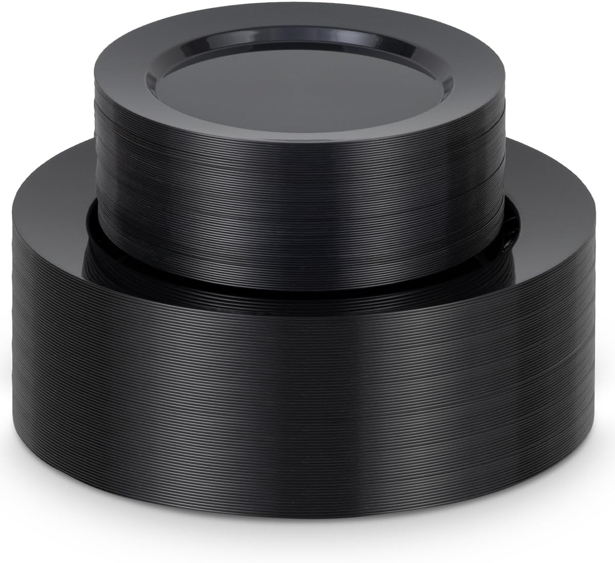 BESTVIP 100PCS Black Plastic Plates, Disposable Party Plates with 50 Dinner Plates and 50 Dessert Plates, Plastic Plates for Party, Wedding Birthday and Halloween (Black, 100PCS)