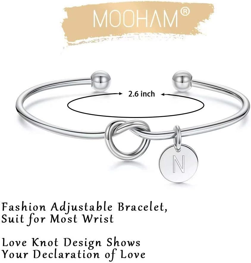 M MOOHAM Gold Initial Bracelets for Women - Dainty Tie the Knot Letter A-Z Initial Bracelet for Women Gold Cuff Bracelet for Womens Jewelry Personalized Bridesmaid Proposal Wedding Gifts