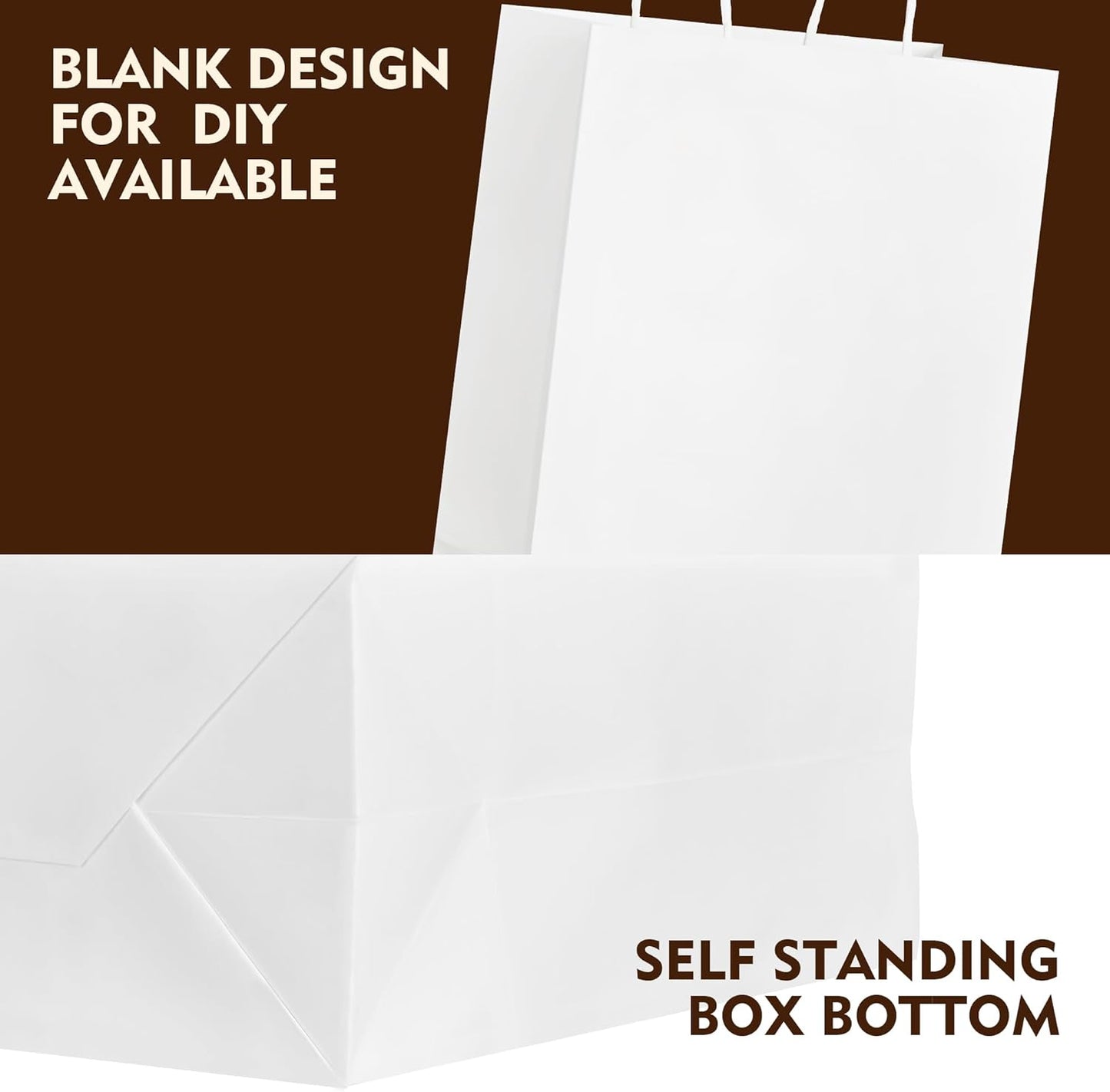 YEEHAW Medium Gift Bag, 50Pcs White Kraft Paper Bags with Handles, Eco-Friendly, Bulk Pack, 8''x4.5''x10.8'', Ideal for Wedding, Birthday, Party Favors, Holiday Gifts, Retail Bags