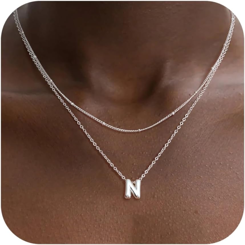 Bubble Letter Necklace Layered Initial Necklaces for Women Dainty Cute Choker Pendant Stack Jewelry Teen Gift Trendy Stuff