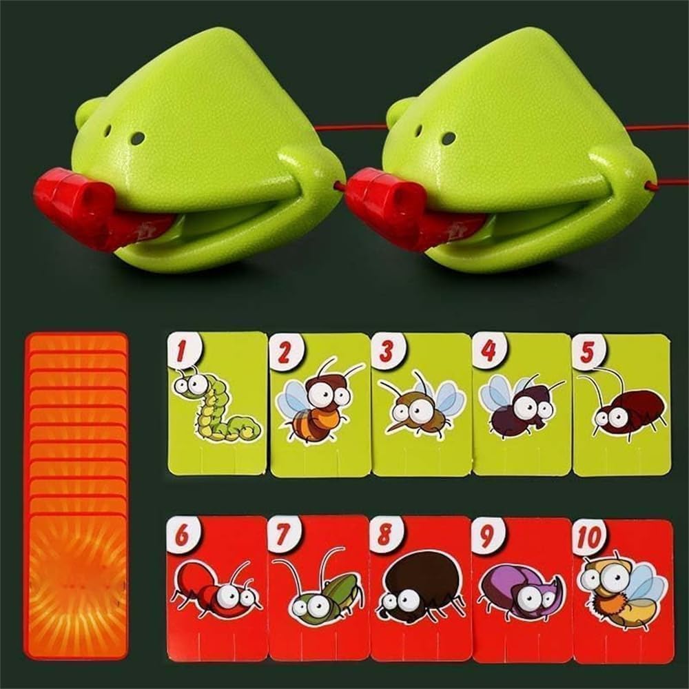 Chameleon Tongue Game for Kids, Frog Tongue Game with Blowing air, Lizard Party Blower Masks Insect Cardboard Included (4pc)