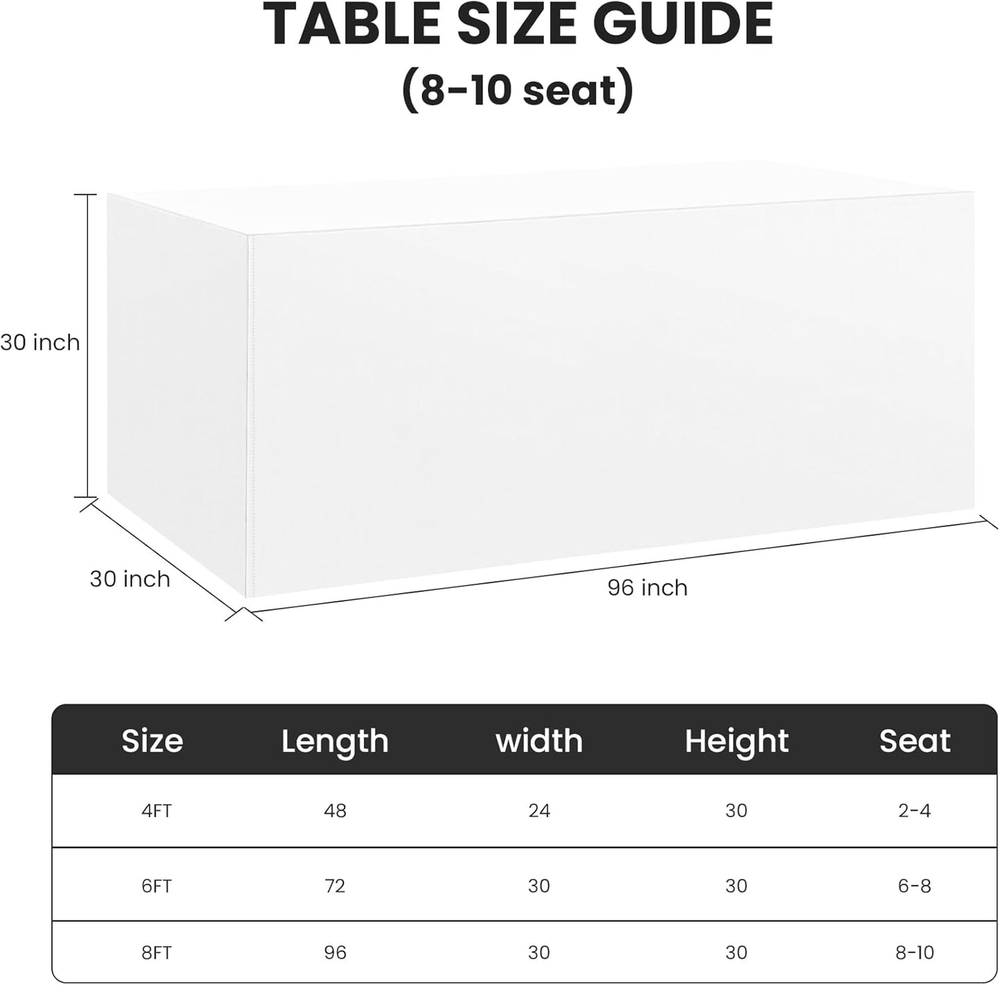 Ascoza 2 Pack Fitted Tablecloth for 8 Foot Rectangle Tables 96 x 30 Inch White Table Covers Water Resistant Polyester Table Cloth for Wedding, Parties,Display, Trade Show (White)
