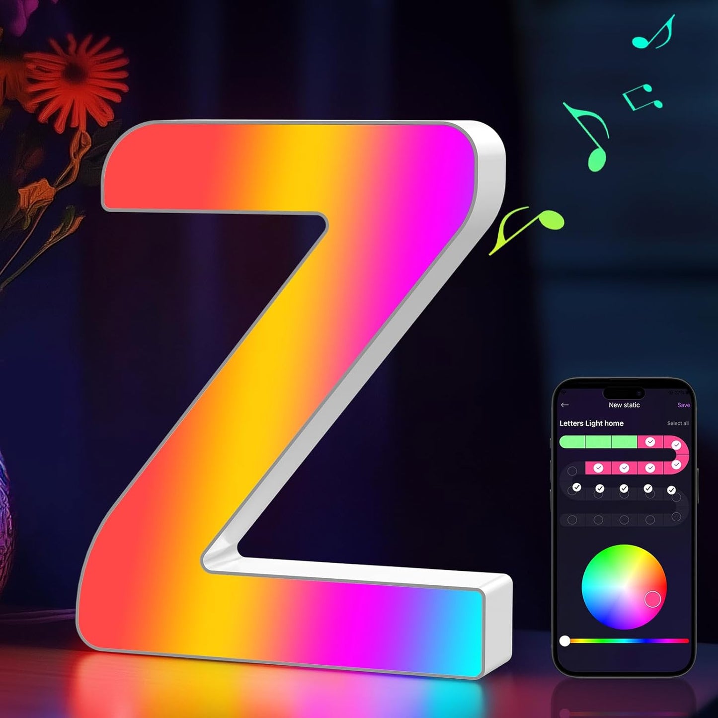 Light Up Letters Marquee Letter - Music Sync RGB Color Changing LED Lights Letter Logo Game Lights for Girls Women Party Birthday Christmas Valentine's Day Wall Desktop Decoration (MRGB-Z)