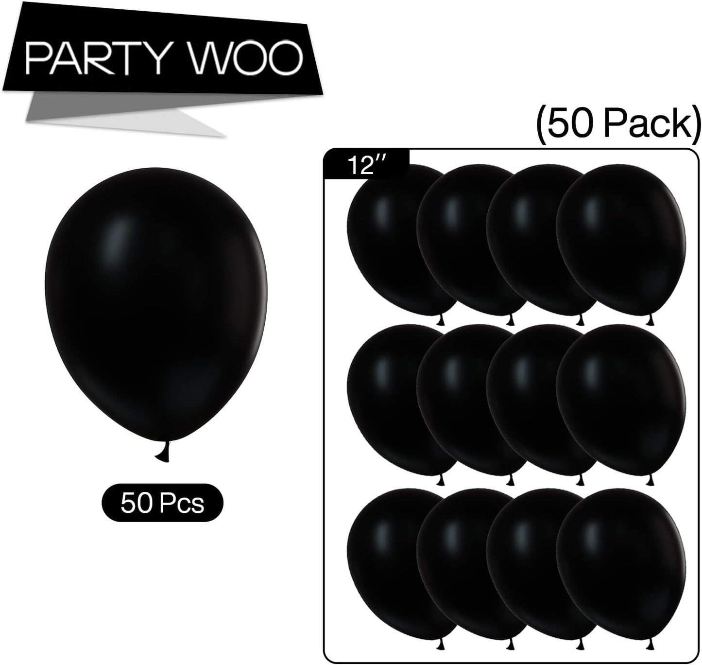 PartyWoo Balloons 50 pcs 12 inch Balloons for Graduation Wedding Baby Shower Gender Reveal Anniversary Graduation Birthday Party Decorations Black-Y18