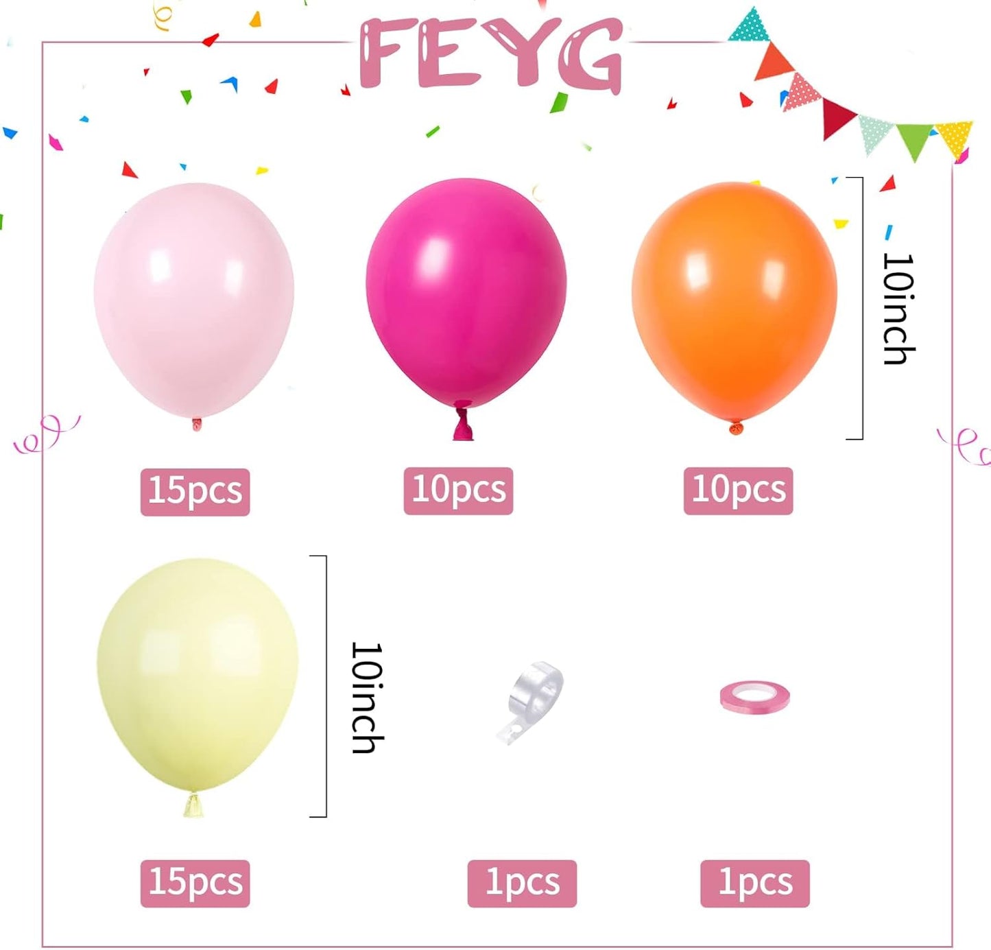 Balloons Pink Orange Yellow, 50PCS Pink Yellow Orange Balloon Arch Kit, Latex Party Balloons for Birthday Decoration Wedding Baby Shower Engagement Balloons Decoration Party Supplies