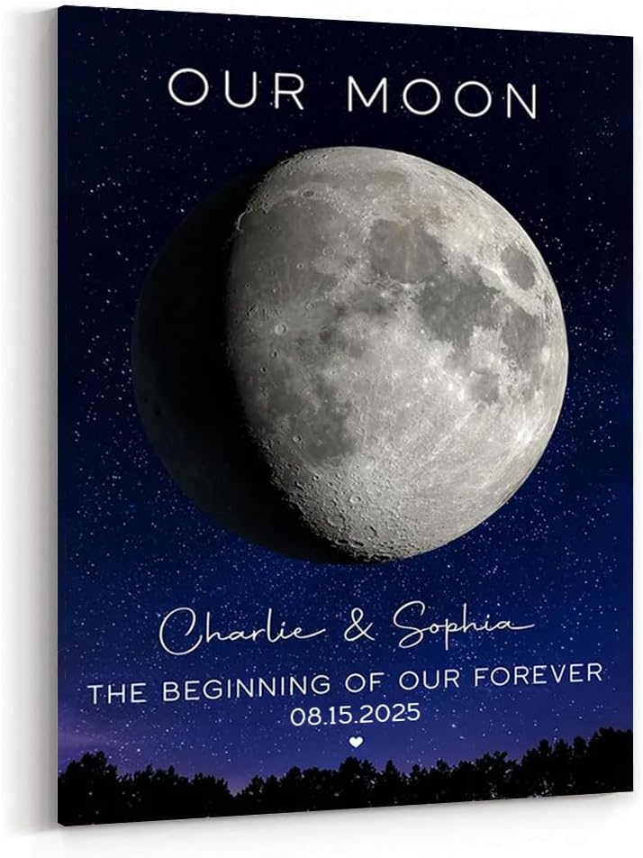 GABITA Personalized Wall Art for Couples, Anniversary Canvas for Couple Parent Grandparent, Our Moon Couple Gift Moon Phase Art Gift for Her Wedding Gifts Personalized Poster