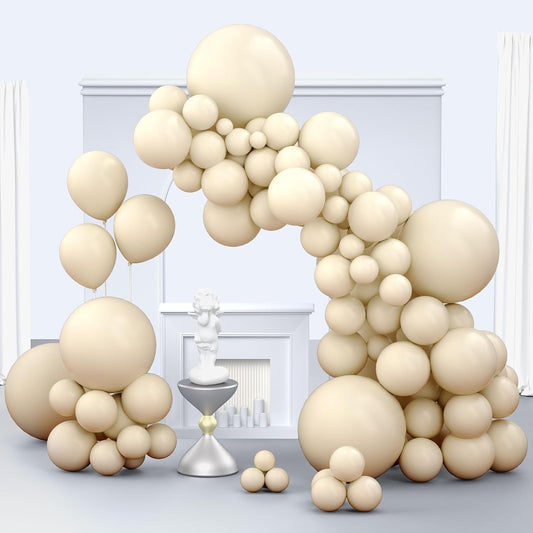 Beige Balloons, 150 pcs Different Sizes Pack of 18 Inch 12 Inch 10 Inch 5 Inch Cream Ivory Balloons for Balloon Garland Balloon Arch as Birthday Party Wedding Decorations
