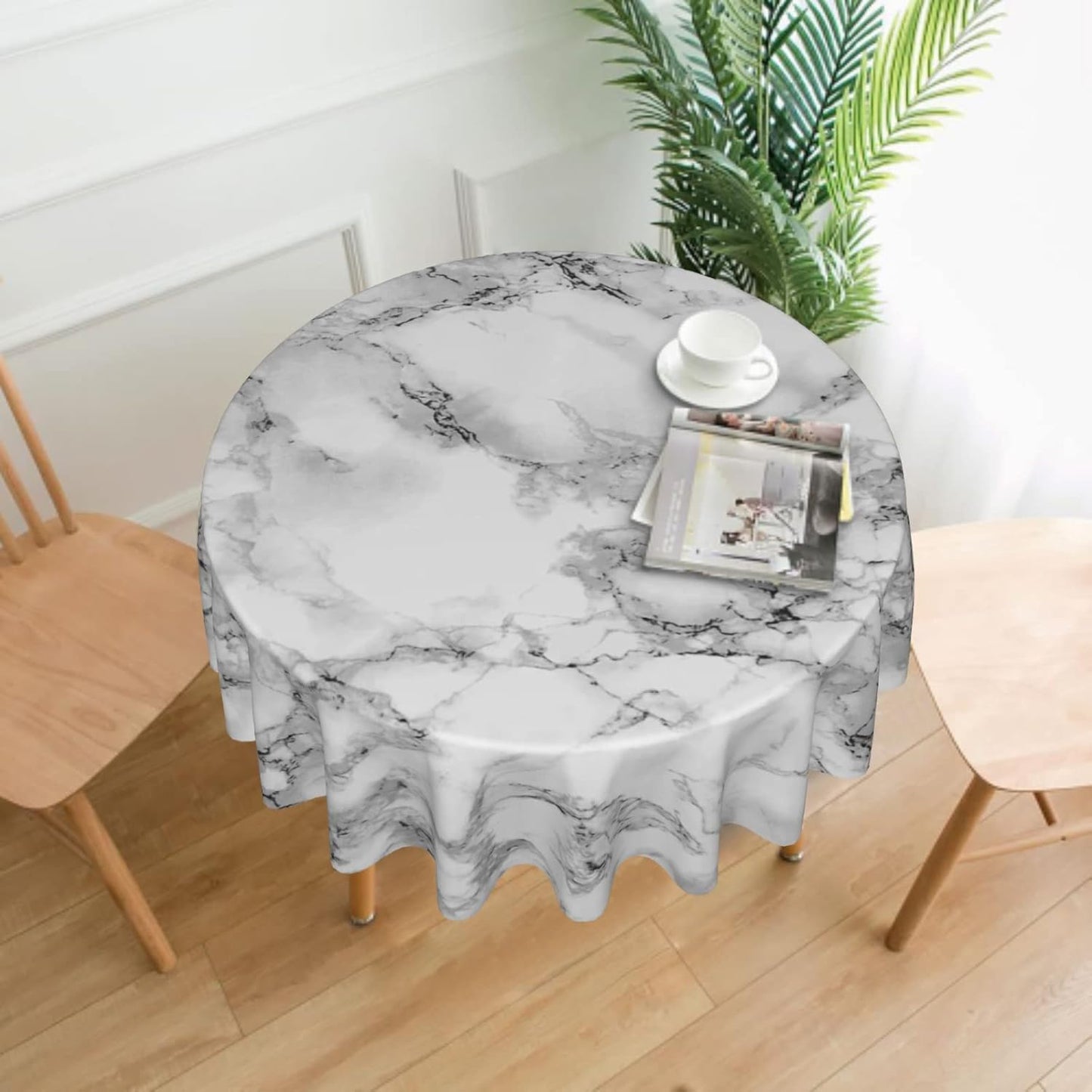 Giwawa White Marble Tablecloth Round 60 Inch, Black Grey Marbling Granite Surface Texture Decorative Table Cover for Kitchen Dinning Party, Waterproof Stain & Wrinkle Resistant