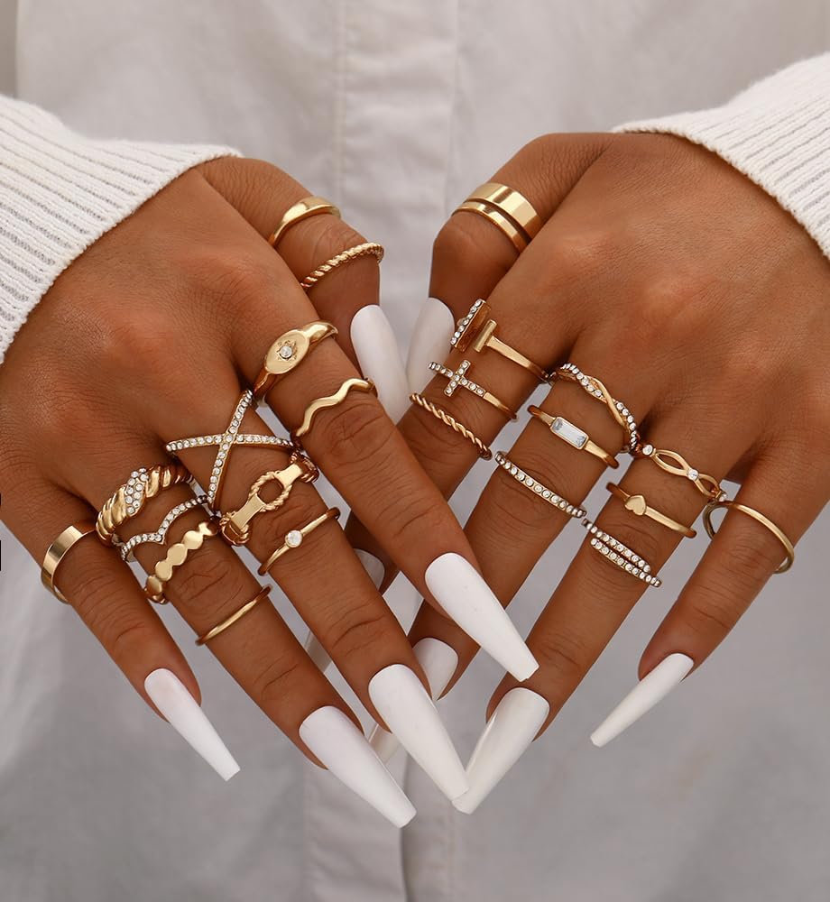 iF YOU 25 Pcs Gold Knuckle Ring Set for Women, Chunky Stackable Finger Midi Rings, Silver Simple Stacking Cute Rings Pack Trendy Stuff Jewelry Gift