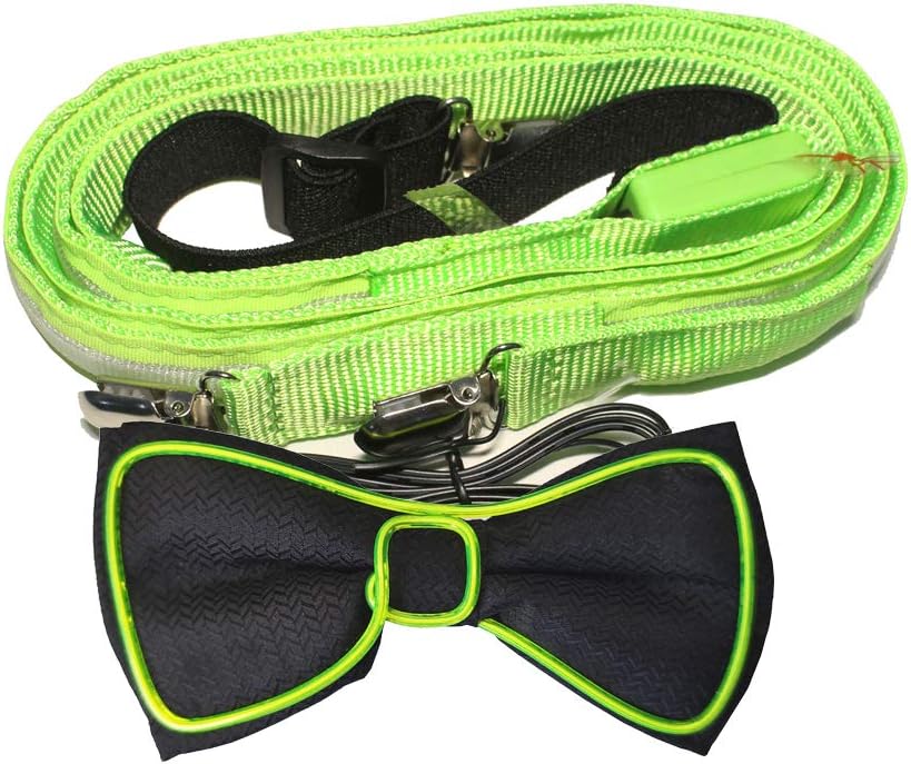 2 Pcs/Set, Light Up Men's LED Suspenders And Bow Tie, Perfect for Music Festival Halloween Costume Party, Christmas