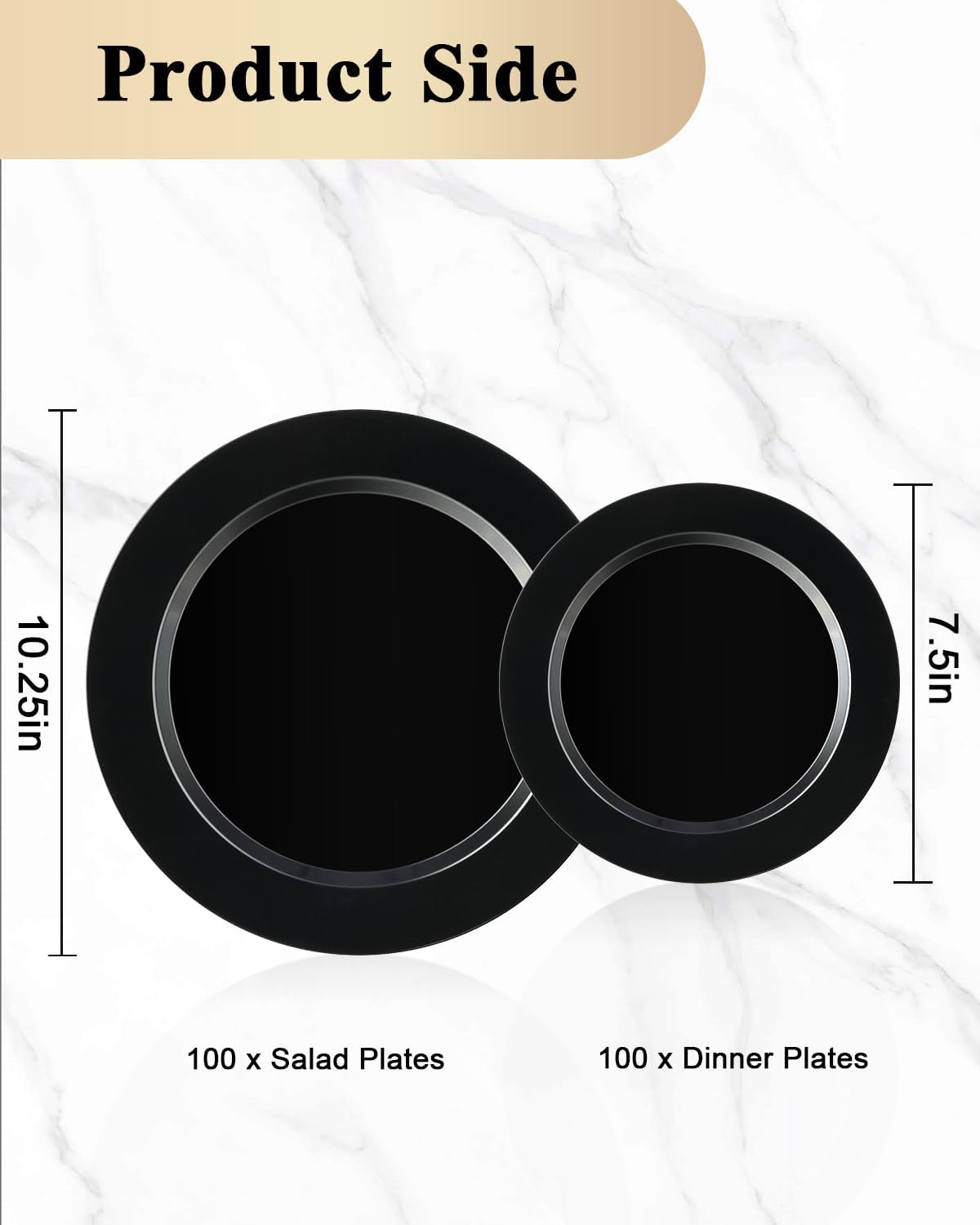 BESTVIP 200PCS Black Plastic Plates, Disposable Party Plates with 100 Dinner Plates and 100 Dessert Plates, Plastic Plates for Party, Wedding,Halloween and Birthday (Black, 200PCS)