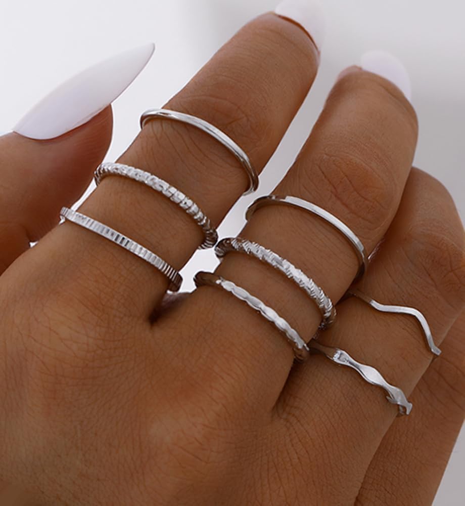 iF YOU 25 Pcs Gold Knuckle Ring Set for Women, Chunky Stackable Finger Midi Rings, Silver Simple Stacking Cute Rings Pack Trendy Stuff Jewelry Gift